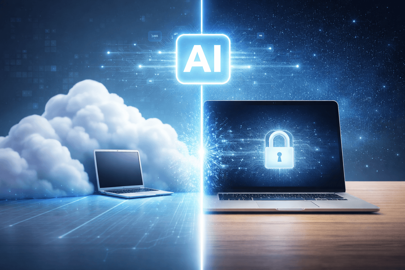 AI and data security - a padlock on a laptop with AI interface
