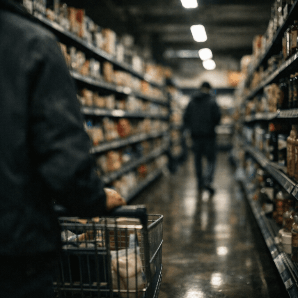 A shopper navigating a grocery store aisle with a cart — where the idea for the Kroger automation project started