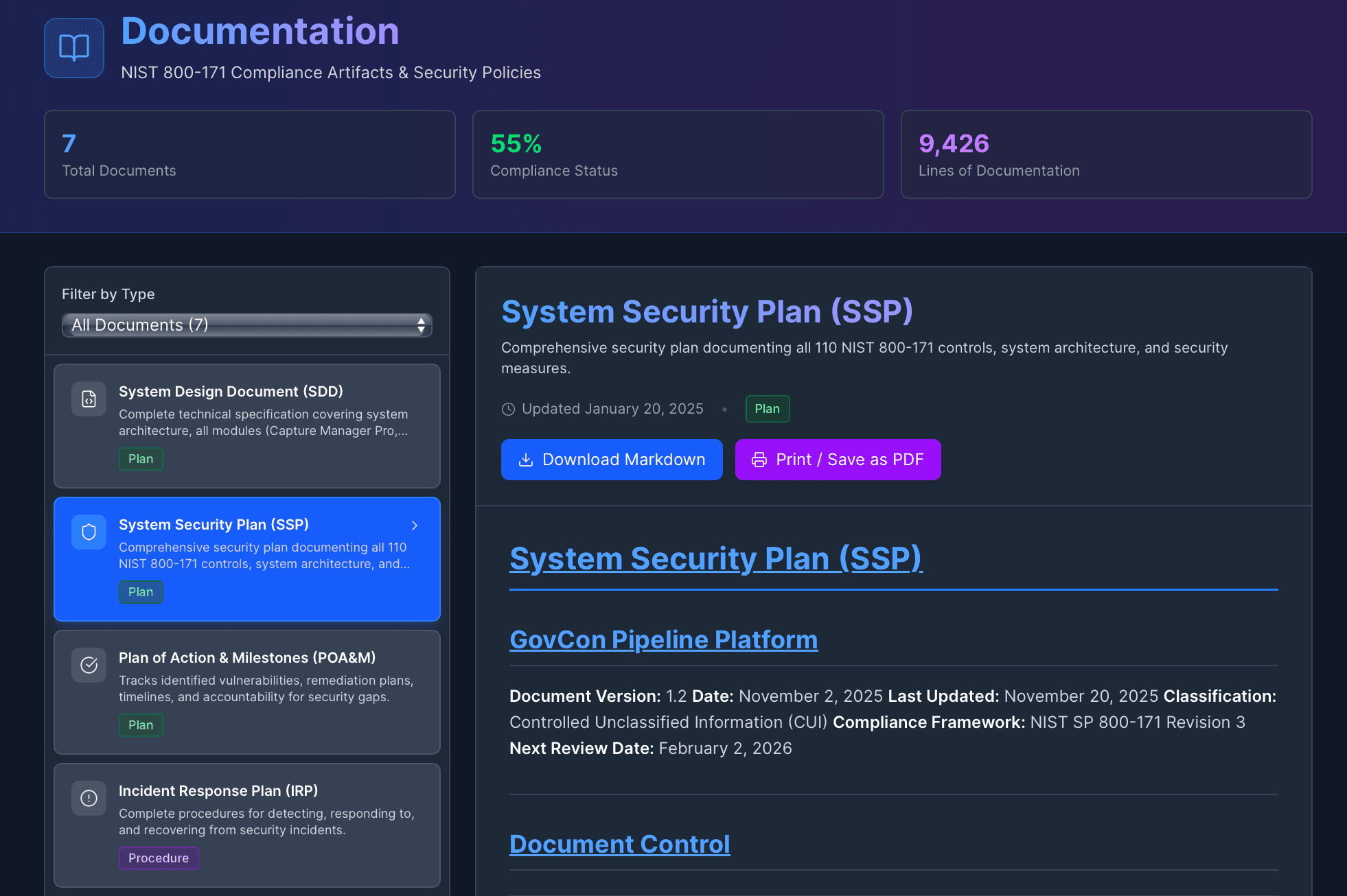 Documentation and compliance artifacts